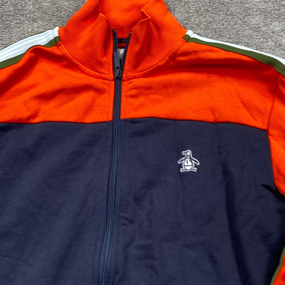Original Penguin Track Jacket Mens Small Orange Navy Colorblock Striped Zip Up - Picture 2 of 7